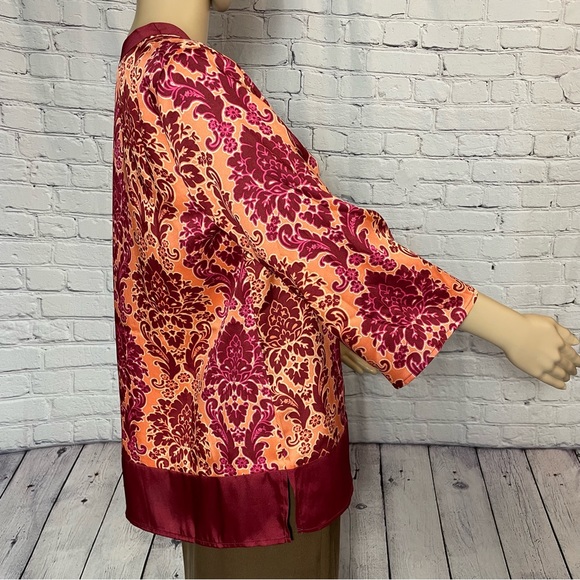 New Susan Graver Red Printed Woven Open-Front Cardigan Size S - Picture 6 of 13